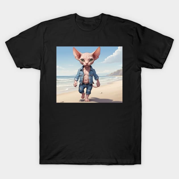 Beachside Swagger: The Cool Cat's Walk T-Shirt by vk09design